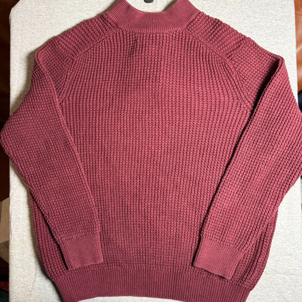 Oak Hill Sweater Mens 2XL Red Henley Waffle Knit Mock Pullover Fisherman